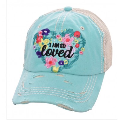 I Am So Loved Embroidered Factory Distressed  Baseball Cap Mint White Hat  eb-35172968